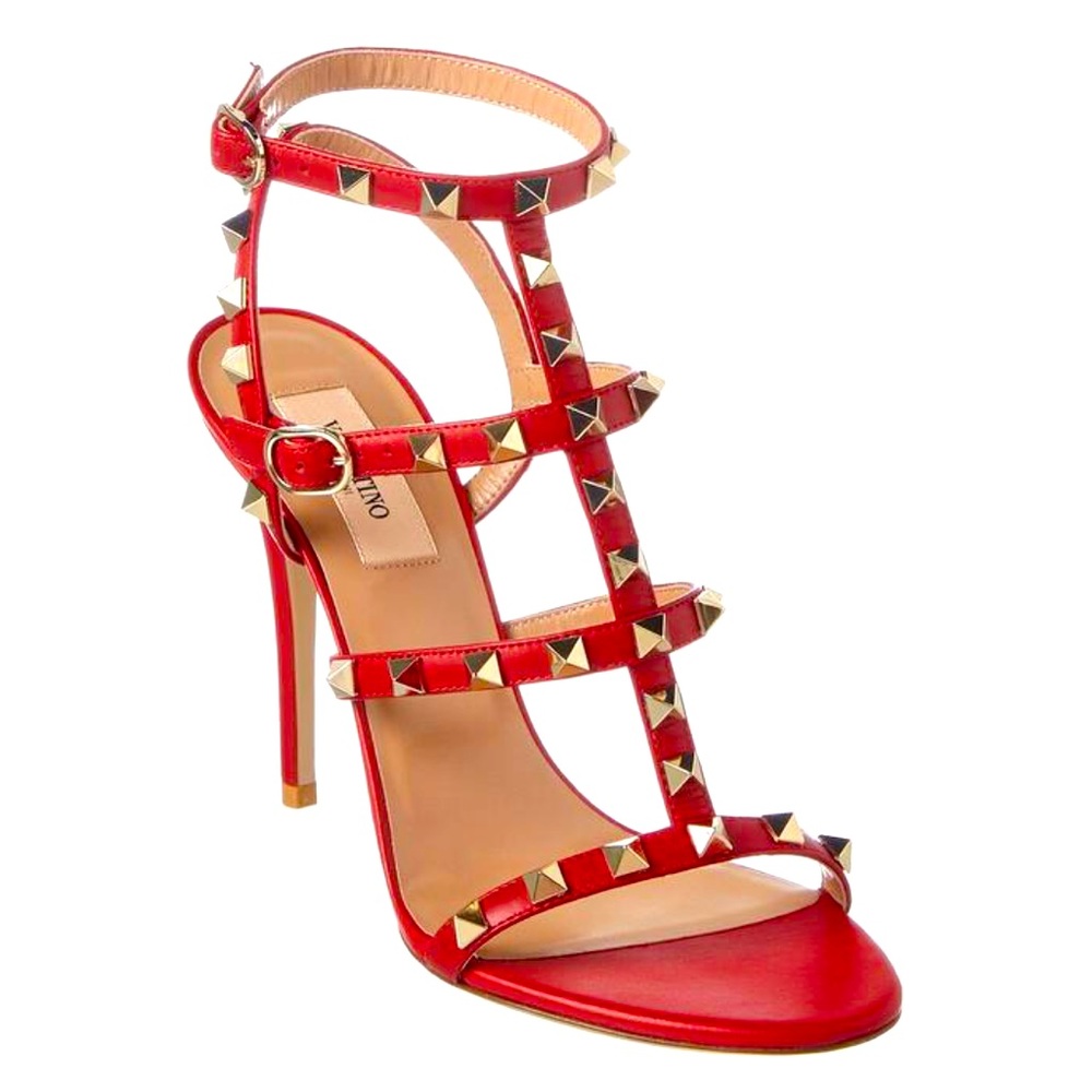 Brand New, Never Worn Red Valentino Garavani Red Leather Rockstud Heel Size 6